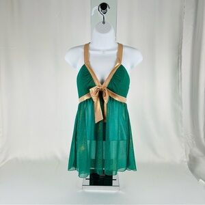 RARE Victoria's Secret 'Sexy Little Things' Babydoll Mini Cami S Green with Gold